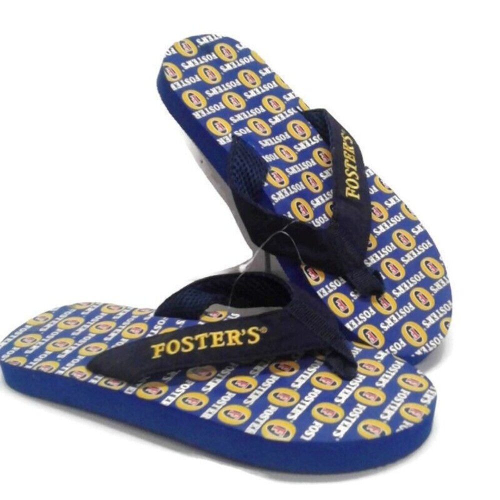 Fosters Medium 9-10 Logo Blue Flip Flops Rubber Sole Summer Footwear Men NEW
